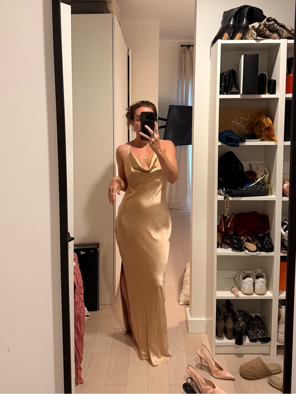 Nasty Gal Champagne Satin Cowl Maxi Dress